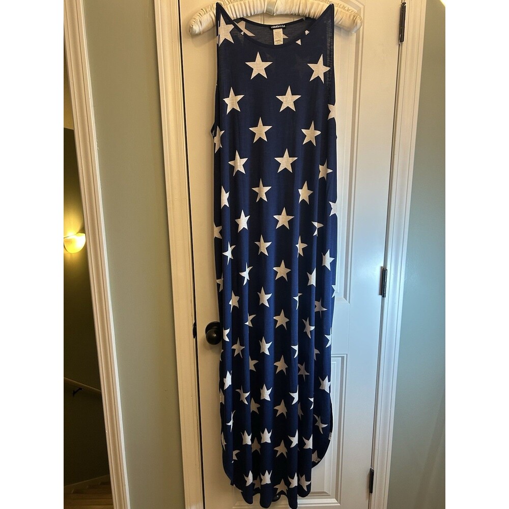 Heimish U.S.A. Women’s 2XL Navy Blue White Stars Maxi Dress Sleeveless Pockets - Picture 2 of 13